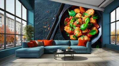 Delicious chicken stir-fry with fresh vegetables and herbs in a bowl Wall mural