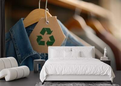 Eco-friendly tag on recycled denim shirt Wall mural