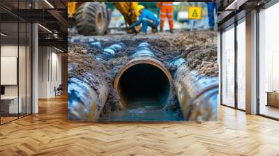 Engineers Inspecting Underground Pipeline Wall mural