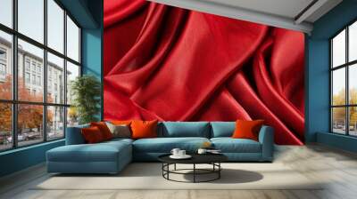 banner velvet texture background red color christmas festive baskground expensive luxury fabric material cloth copy space Wall mural