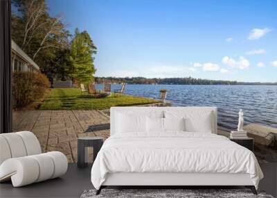 Beautiful view of the lake from the lakefront home on a sunny day Wall mural