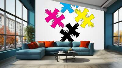 CMYK HAND PUZZLE LOGOTYPE ICON Wall mural