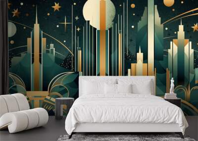 Generative ai. Art Deco Christmas abstract background Wall mural