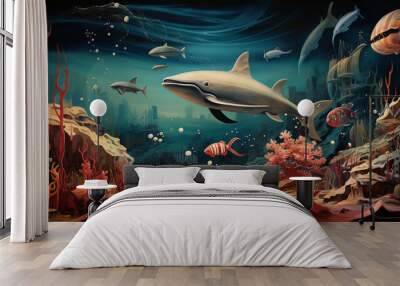 Sea life generative ai illustration Wall mural