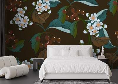 seamless pattern with flowers ripe rowan Wall mural