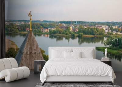 ancient tower with the emblem of yaroslavl on the background of the river Wall mural