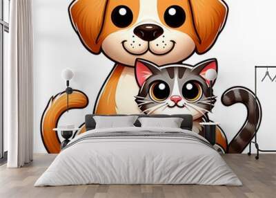 A dog design drawing graphic and cat design drawing graphic sitting together eyecatching Illustrative highquality optimized. Wall mural