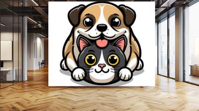 A dog design drawing graphic and cat design drawing graphic with a ball creative highquality creative Vibrant. Wall mural