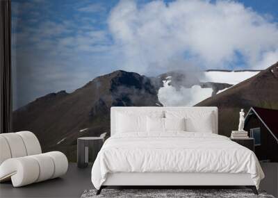 Iceland mountains with snow and clouds Wall mural