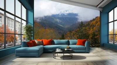 Mountain with a morning mist Wall mural