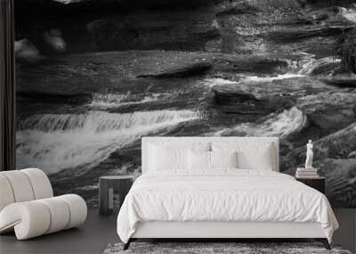 Waterfall outdoors in black and white Wall mural