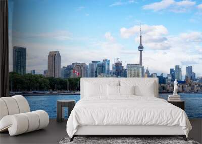 toronto skyline on a cloudy day as seen from trillium park and boat harbor Wall mural