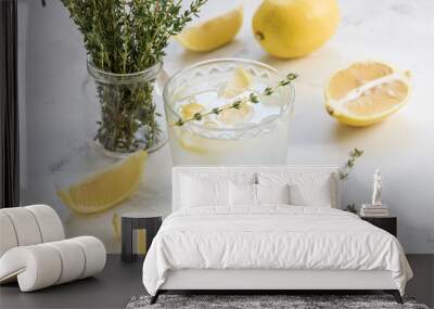 Detox water with lemon and thyme in glass Wall mural