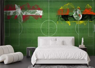 Denmark vs Uganda Soccer Match, national colors, national flags, soccer field, football game, Copy space Wall mural