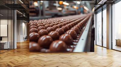 production of many chocolate candies in row Wall mural