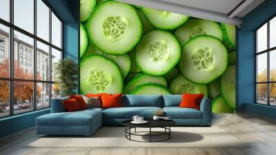 sliced cucumber top view Wall mural