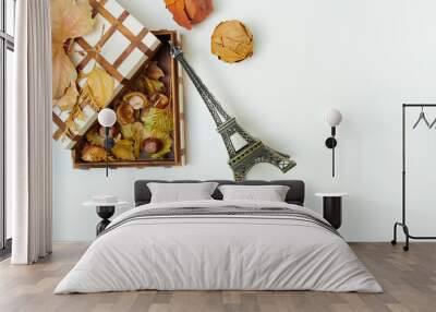 autumn flat lay on white Wall mural