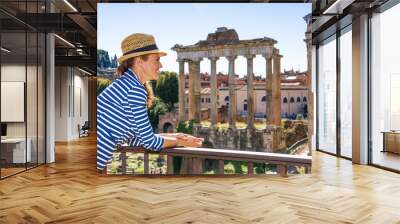 happy tourist woman near Roman Forum exploring attractions Wall mural