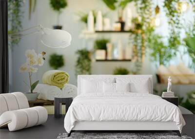 towels and massage table in modern beauty studio Wall mural