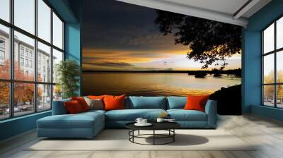 sunset over lake Wall mural