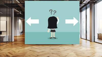 Business concept, Business woman confused about two choices. Vector illustration. Wall mural