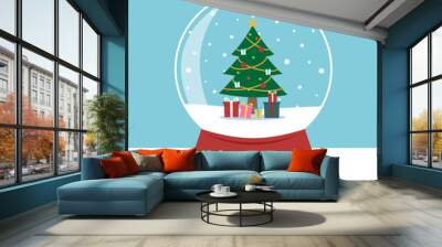 Snow globe with a Christmas tree inside. Wall mural