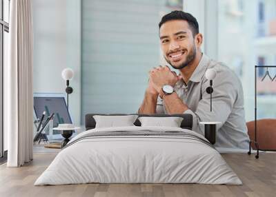 so happy that i got this jjob. shot of a young businessman at work in his office. Wall mural