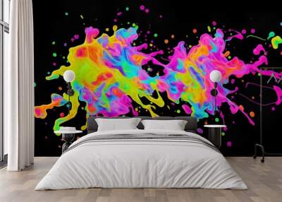 Neon art colourful splatter of paint Wall mural