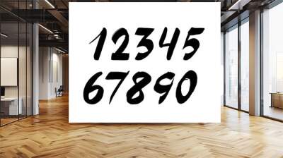 Handwritten numbers isolated on white background. Hand drawn brush stroke fonts Wall mural