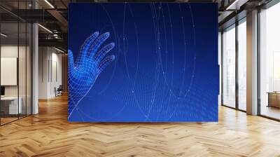 The metaverse concept of future meta-technology engineers..3d rendering illustration design character wireframe blue background for networking, innovation, online communication. Wall mural