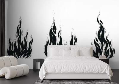 Vector Fire Flame Set. Campfires Silhouettes. Bonfire Black and White Drawing. Wall mural