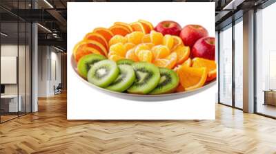 Fruit platter with orange, apple, and kiwi slices isolated. Fresh fruit salad for a summer party or weight loss. PNG collection. PNG image. PNG files Wall mural