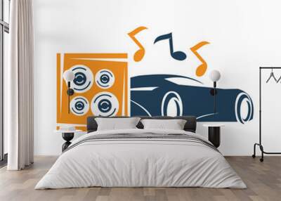 Audio Car System Box Speaker Note Music Logo Template Isolated Wall mural