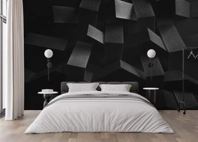 Dark composition with black geometric shapes, abstract background	 Wall mural