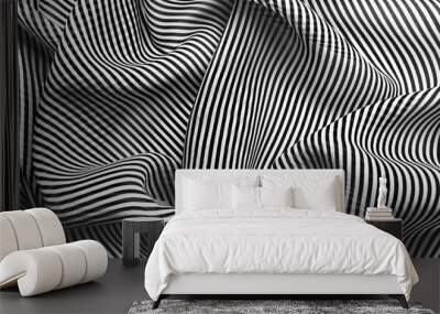 Elegant black and white silk with stripes, abstract background Wall mural