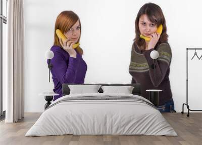 two girls banana phone talking Wall mural