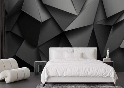 Dark grey banner with geometric shapes, lines, stripes, triangles. Design. Futuristic. Cut paper or metal effect. Origami, mosaic, geometry. Modern black white abstract background. Minimal. Gradient Wall mural