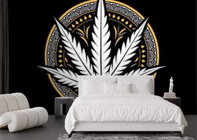 Cannabis marijuana luxury modern brand emblem. Vector label print on black background. Vintage badge inspired  Wall mural