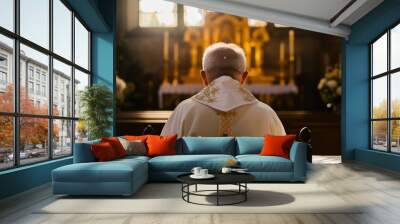 a priest prays in church Wall mural