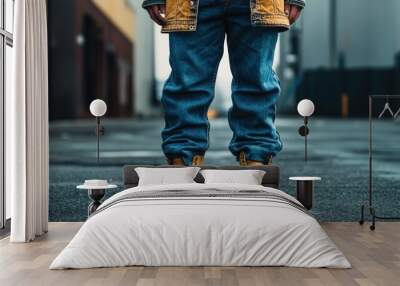 Close-up of a Man's Jeans and Boots Wall mural