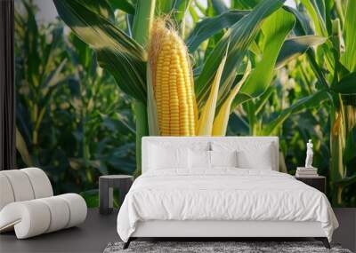 Close-up of a Ripe Ear of Corn in a Field Wall mural