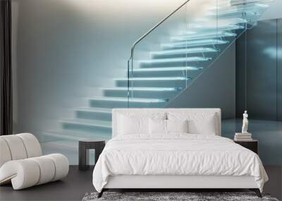 Modern Glass Staircase with Glowing Steps Wall mural