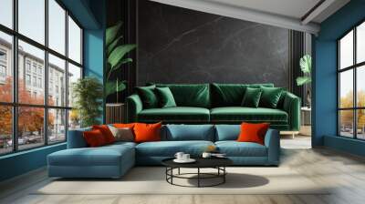 Modern Living Room with Emerald Green Sofa and Gold Accents Wall mural