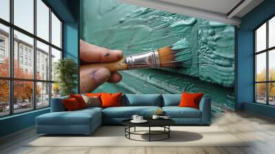 Painting Green Wood with a Brush Wall mural