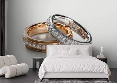 Two Diamond Eternity Bands, White Gold and Rose Gold Wall mural