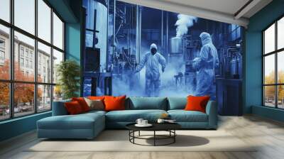 Two Workers in Hazmat Suits in a Factory Wall mural