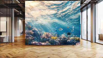 Underwater Paradise: Sunbeams and Coral Reef Wall mural