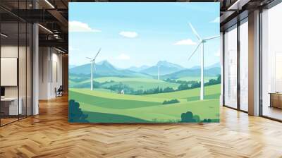 Windmills in a Green Landscape Wall mural