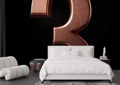 3 three number copper metal metallic on black background isolated simple minimalist modern design Wall mural