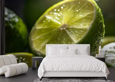 Close up of Lime likes cut half green Fresh juicy Wall mural